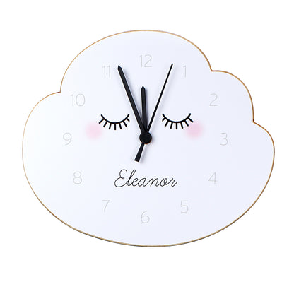 Personalised Eyelash Cloud Shape Wooden Wall Clock 23cm