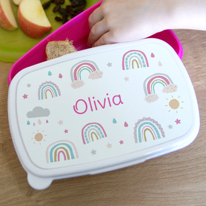 Personalised Rainbow Pink Lunch Box