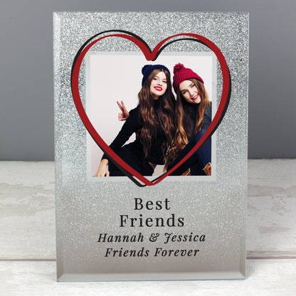 Glitter Glass Photo Frame Personalised Heart 4x4