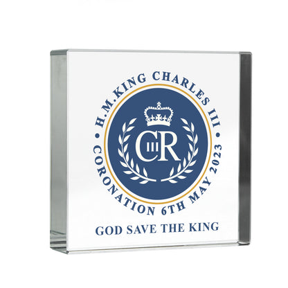 Personalised King Charles III Blue Crest Coronation Commemorative Crystal Token