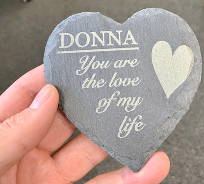 Engraved Heart Shape Personalised Slate Coaster